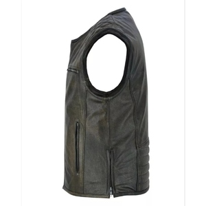 Gilet de moto matelassé en cuir de vachette véritable vintage pour homme, avec fermeture éclair, imperméable, coupe-vent et col montant - Product Image 5