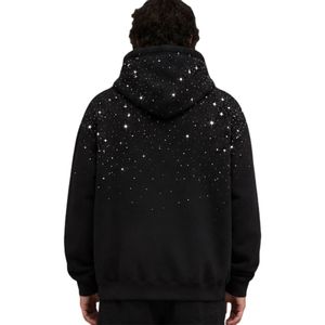 เสื้อฮู้ดโอเวอร์ไซส์สีดำสำหรับผู้ชาย ตกแต่งด้วยคริสตัลรูปดาวและเพชรเทียม ผ้าฝ้ายหนานุ่ม สไตล์สตรีทแวร์ เหมาะสำหรับฤดูหนาว - Product Image 2