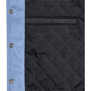 Chaqueta Varsity Azul Claro y Blanca de Moda, Estilo Preppy, Cuello Camisero, Corte Regular, para Otoño - Product Image 5