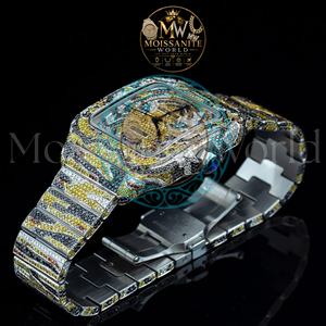 Reloj de Lujo para Hombre de Alta Calidad, Estilo Antiguo, Cuarzo, Camuflaje, Analógico, Esfera Cuadrada Esqueletizada con Incrustaciones, Acero Inoxidable, 41 mm - Product Image 4