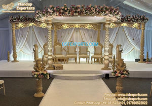 Mandap de mariage indien moderne et élégant en fibre blanche avec motif paon, forme carrée éblouissante, décoration de mariage en extérieur pour les fêtes aux États-Unis - Product Image 3