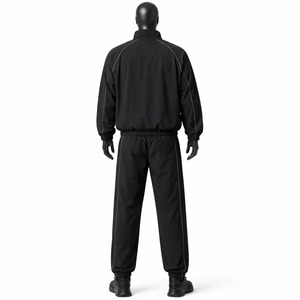 Ensemble de survêtement noir uni pour homme, veste à col montant avec fermeture éclair et pantalon coupe-vent, décontracté, respirant, en polyester, pour l'automne - Product Image 5