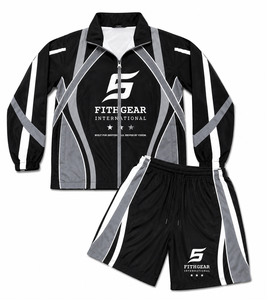 Mens windbreaker Set Black Gray Striped <b>Zip</b>-<b>Up</b> <b>Jacket</b> Elastic Waist Shorts Sportswear Quick Dry Lightweight windproof OEM MOQ 10 - Product Image 5