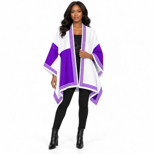 Poncho de la Hermandad Cosh International, Color Morado y Blanco, con Mangas de Murciélago, Estilo Casual, Largo, sin Mangas, Tipo Suéter - Product Image 3