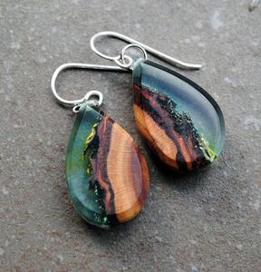 Pendientes de Resina de Madera Natural, Elegantes Pendientes Hechos a Mano, Joyería Moderna de Diseño para Niñas y Mujeres - Product Image 5