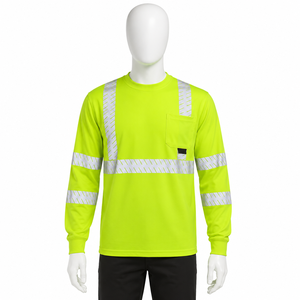 Camiseta de Seguridad Reflectante de Alta Visibilidad al por Mayor, Manga Larga, Fluorescente, para Trabajo de Construcción, Transpirable, con Malla, EPP - Product Image 1