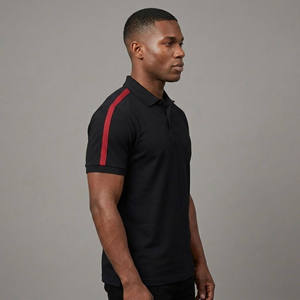Nouvelle chemise décontractée pour homme à manches courtes noire avec col rabattu, imprimé logo flamme rouge sur le devant, respirante, coupe régulière - Product Image 2