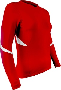 Maillot de volley-ball à manches longues pour femme, col en V, empiècements contrastants aux manches, en polyester respirant, avec impression de marque sur les manches pour l'accélération - Product Image 1