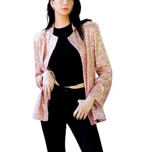 Veste blazer à paillettes de couleur unie pour femmes traitement fini - Product Image 1