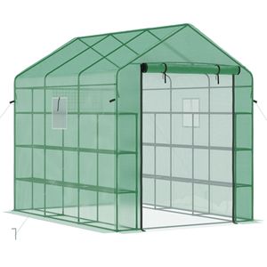 Serra Domestica con Telaio in Legno da 2,1 m, 18 Ripiani, Protezione UV, Porta con Cerniera Scorrevole, Design Walk-in per Coltivazione Fiori e Verdure - Product Image 1