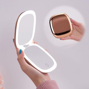 <b>Compact</b> LED Travel Makeup <b>Mirror</b> 4 Inches 1X/10X Magnification Double Sided Lighted Dimmable USB Rec - Product Image 1