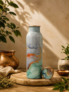 Copper Water <b>Bottle</b> With Floral Bird Design Portable Travel <b>Flask</b> Lids Included - Product Image 3