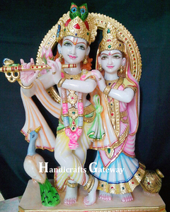 Estatua de Radha Krishna en Mármol Blanco de Makrana, Escultura Religiosa Hecha a Mano con Diseño Moderno, Duradera para Hogar u Oficina - Product Image 4