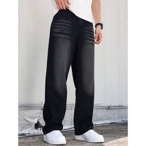 Jeans de Mezclilla para Hombre, Estilo Retro Vintage, Negros, Lavado con Efecto Whisker, Corte Recto, Pierna Ancha, Ecológicos, Transpirables, Moda Urbana, Tallas 28-42 - Product Image 5