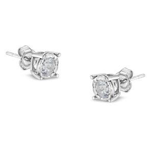 Orecchini a lobo con diamanti incolore taglio brillante da 0,5 carati, in argento sterling 925 con incastonatura Miracle (colore H-I, purezza I2-I3) - Product Image 1