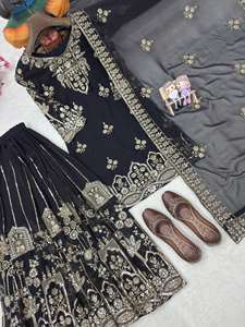 Salwar Kameez Negro de Diseñador con Bordado y Dupatta para Mujer, Ropa de Boda - Product Image 4