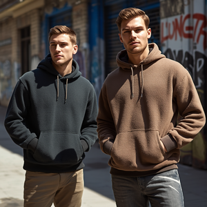 <b>Men</b> Heavyweight Streetwear Hoodie <b>Thick</b> Cotton <b>Fleece</b> Oversized Casual Pullover Warm Sweatshirt OEM Wholesale Supply - Product Image 4