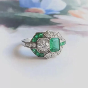 2.65Ct Art Deco Style Round Cut Lab Created Emerald & Diamond Engagement <b>Ring</b> Wedding 14K White <b>Gold</b> Finish <b>Ring</b>, Anniversary - Product Image 2