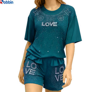 Ensemble 2 pièces personnalisé pour femme, nouvelle mode été, avec strass, short et haut, en coton et élasthanne respirant - Product Image 6