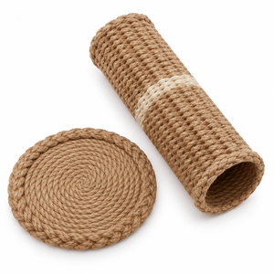 Vase à fleurs ovale artisanal en corde de jute naturelle personnalisable avec tapis rond, centre de table rustique, décoration intérieure, vente en gros - Product Image 3