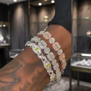 Bracelets en or massif plaqué or rose avec diamants fantaisie taille coussin et diamants de laboratoire certifiés IGI, unisexe, pour usage quotidien, avec breloque - Product Image 1