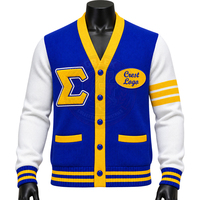 Cardigan en tricot personnalisé pour femme Sigma Gamma Rho, bleu et or, col en V, manches longues, lettres grecques brodées, style preppy