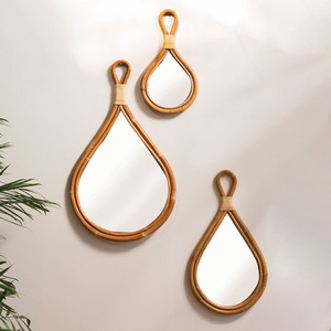 <b>Wall</b> <b>Hanging</b> Teardrop Rattan <b>Mirrors</b> <b>Wall</b> <b>Hanging</b> Contemporary Style Eco Friendly Water Drop Shape <b>Mirror</b> - Product Image 2