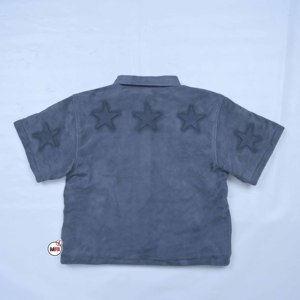 Embossed Star Short Sleeve <b>Jacket</b> <b>Suede</b> Zipper Front Turn-down Collar Casual Men's Shirt <b>Jacket</b> Spring Style <b>Jackets</b> with OEM - Product Image 3