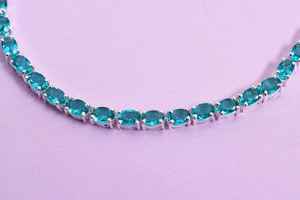 Collar de tenis ovalado de turmalina Paraíba de plata de ley 925, joyería de piedra de nacimiento, collar de gemas de lujo, regalo para ella - Product Image 3