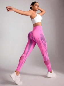 Wholesale Premium 87% <b>Nylon</b> 13% Spandex Four-Way Stretch Fitness Wear Women <b>Leggings</b> with Breathable Mesh Panel - Product Image 3