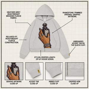Hoodie en tissu tricoté 100% coton, molleton coton-polyester, coupe ample et carrée, épaules tombantes, broderie effet usé, impression DTG disponible - Product Image 2