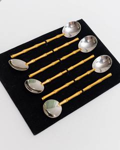 Silver Spoons With Gold Plated Bamboo Design Handle Perfect For Restaurant Tabletop <b>Coffee</b> Tea And Special Gifts From India - Product Image 6