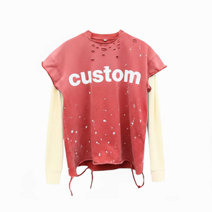 เสื้อยืดแขนยาวสีเทาแบบโอเวอร์ไซส์ แต่งขอบตัดต่อและเว้าช่วงตัว คอทรงโอ สไตล์สตรีท สำหรับผู้ชาย ผ้าเจอร์ซีย์คอตตอน - Product Image 3