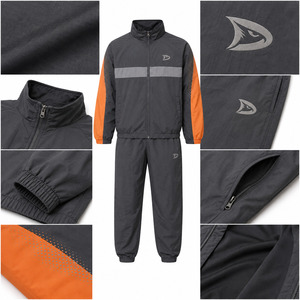 Men Gray Polyester Tracksuit <b>Set</b> Orange Accents Drawstring Closure Side Pockets Sporty <b>Jogger</b> Style Eco-Friendly 2 1 Design - Product Image 6