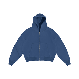 เสื้อสเวตเตอร์มีฮู้ดสีน้ำเงินสำหรับผู้ชาย ทรงหลวม ใส่สบาย แขนยาว สีพื้น มีกระเป๋าข้าง น้ำหนักปานกลาง เหมาะสำหรับใส่ในฤดูใบไม้ผลิ - Product Image 3
