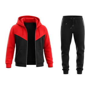 ชุดวอร์มผู้ชายสีแดงดำตัดกัน ชุดเซ็ตเสื้อฮู้ดซิปเต็มตัวพร้อมกางเกงจ็อกเกอร์ ทรงเข้ารูป สวมใส่สบาย เหมาะสำหรับออกกำลังกาย เล่นกีฬา วิ่ง และฝึกซ้อม - Product Image 3