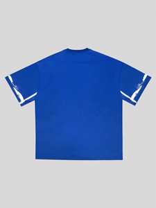 Camiseta Deportiva Personalizada Azul con Cuello en V para Mujer, Estilo Urbano, con Número Estampado, Venta al Por Mayor, Proveedor de Camisetas de Fútbol Americano - Product Image 5