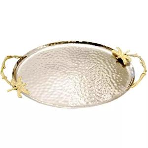 Latest Metal Hammered Serving <b>Storage</b> <b>Tray</b> With Agate Handle Decorative Fruits Food Display Platter for Home Hotels Restaurant - Product Image 4