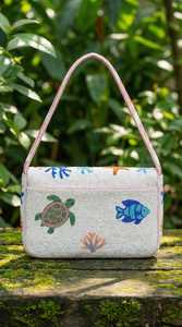 Under the Sea Beaded Handbag - White, Blue, Green, Orange and <b>Pink</b> Marine Life Sea Turtle & Seahorse <b>Purse</b> - Product Image 2
