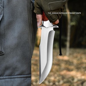 Couteau de chasse à lame fixe en acier D2 avec manche en bois rouge brun, couteau de survie tranchant avec étui en cuir pour hommes - Product Image 5