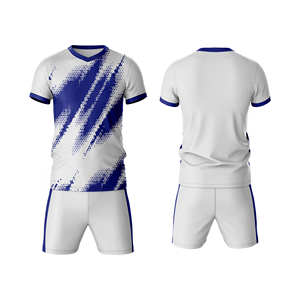 Ensemble de maillots de football blanc et bleu pour hommes, manches courtes, col en V, respirant, en maille, uniformes pour toutes les saisons, vêtements de sport, 100% polyester, séchage rapide - Product Image 1