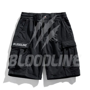 Pantalones Cortos Cargo Grises para Hombre, Marca Bloodline, Cintura Elástica con Cordón, Bolsillos, Estilo Casual, Tela Oxford Transpirable - Product Image 3