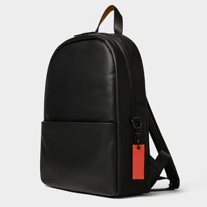 Minimalist Black PU <b>Laptop</b> <b>Backpack</b> with Zipper Closure and Orange Tag Unisex Softback 20-39L Water Resistant Shoulder Straps - Product Image 1
