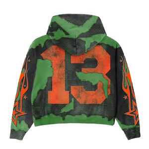 เสื้อฮู้ดผู้ชายผ้าฝ้ายแท้ลายพิมพ์ดิจิตอลสไตล์สตรีทย้อนยุคเสื้อครอปปะแบบซีด - Product Image 3