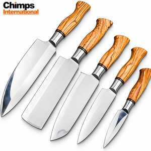 Ensemble de 5 couteaux faits à la main, lame en acier inoxydable J2, manche en bois d'olivier, couteau de chef, couteau Santoku, hachoir, couverts de cuisine, meilleur cadeau - Product Image 5