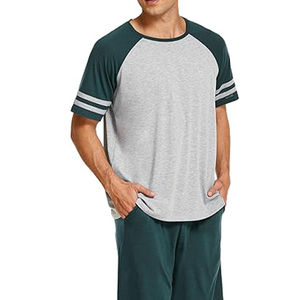 Conjunto de Dos Piezas para Hombre, Camiseta Henley de Manga Corta con Estampado, Cierre con Cordón, Talla Grande, Transpirable, Informal, Verano, 100% Algodón - Product Image 4