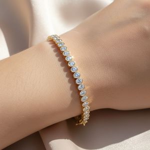 7.00CTW Oval Cut Lab Grown Diamond Bezel <b>Set</b> Classic Tennis Bracelet in 9k <b>Gold</b> Plated for Certified - Product Image 6