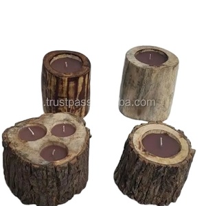 Support à bougie en bois rustique vintage, grand porte-bougie artisanal pour mariages, Noël, taille personnalisée, centre de table brun - Product Image 1