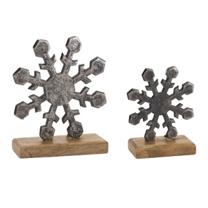 Décoration de Noël en métal en forme de flocon de neige, artisanat traditionnel sur base en bois - Product Image 3