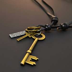 18K Gold Plated Number Pendant-2.5-Inch Stainless Steel Key of Faith with Adjustable Leather <b>Rope</b> for Men & Boys - Product Image 2
